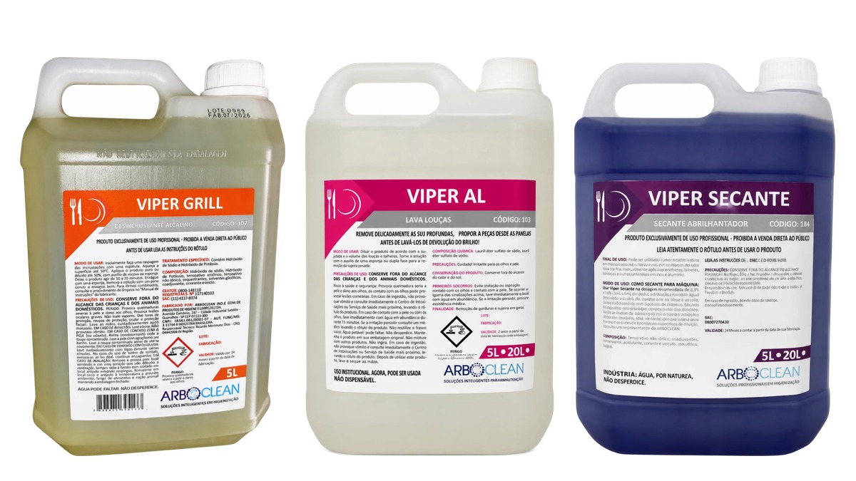 Produtos da linha alimentícia ArboClean: Viper Grill, Viper AL e Viper Secante