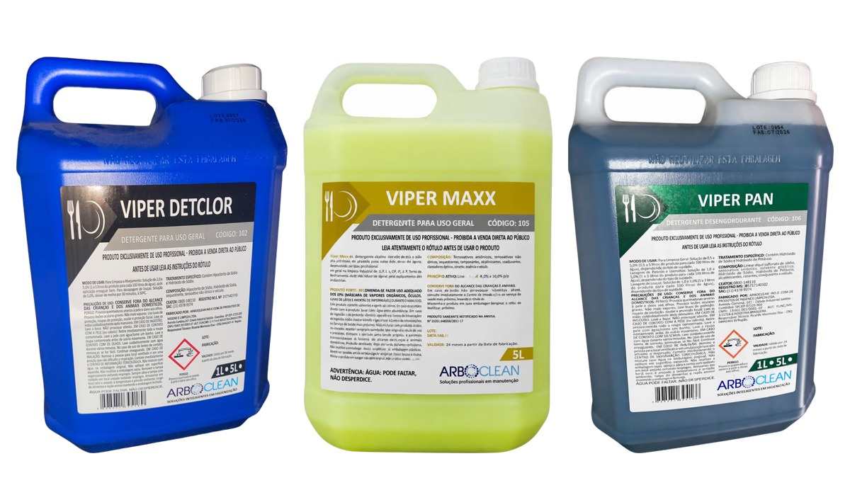 Produtos da linha de uso geral ArboClean: Viper Detclor, Viper Maxx e Viper Pan
